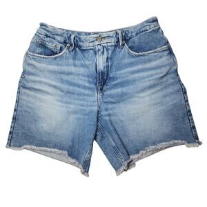 Good American 90's High Rise Distressed Raw Hem Denim Shorts Size 12 / 31